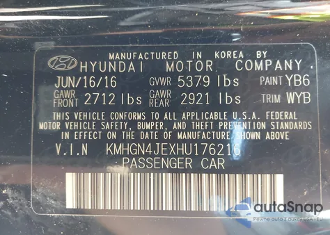 2017 Genesis G80 3.8 z USA, uszkodzony, nr VIN KMHGN4JEXHU176216